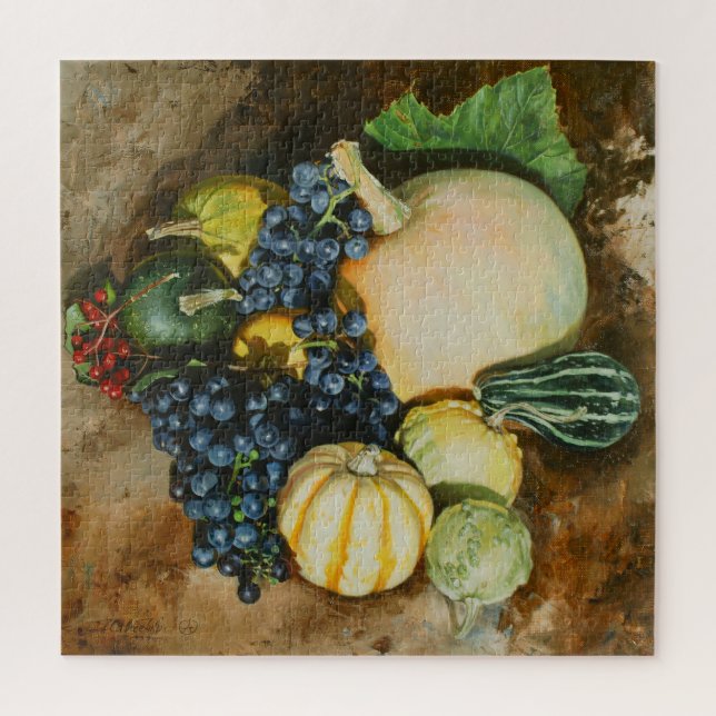 Quebra-cabeça Colheita de outono com Pumpkins, Nuvens (Vertical)