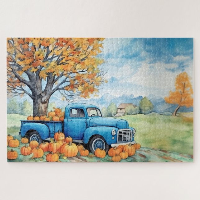 Quebra-cabeça Colheita Outono Caminhonete e Abóboras 20x30 (Horizontal)