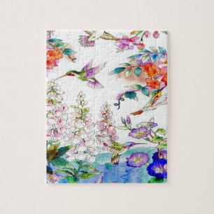 Quebra-cabeça Colibris e paisagem das flores