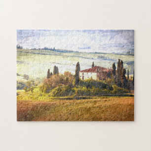 Quebra-cabeça Colinas Coloridas Toscana Paisagem Aquarela