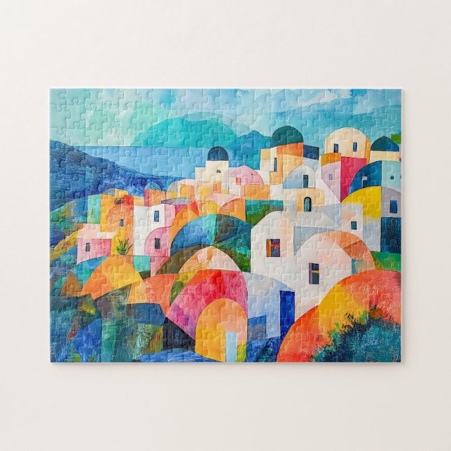 Quebra-cabeça Colinas de Santorini em Tons Abstratos (Horizontal)