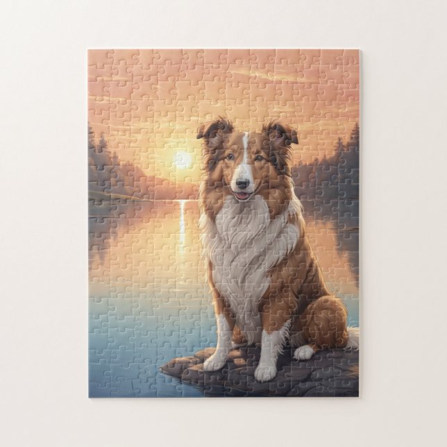 Quebra-cabeça Collie padrão junto ao lago (Vertical)
