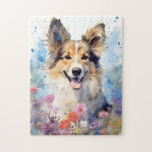 Quebra-cabeça Collie trabalho de arte de aquarela colorida