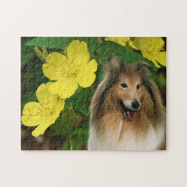 Quebra-cabeça Collie Yellow Primrose Dog Art (Horizontal)