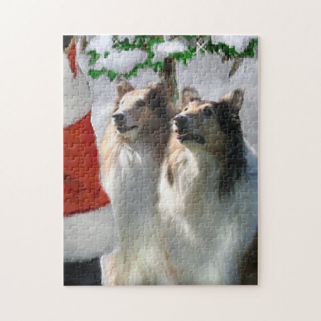 Quebra-cabeça Collies De Massa Com Papais noeis No Natal (Vertical)