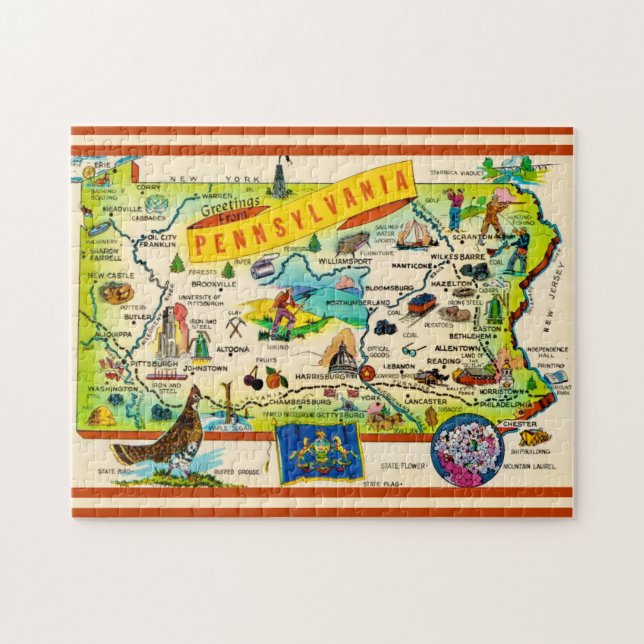 Quebra-cabeça Colorful Pennsylvania 11x14 Map Puzzle (Horizontal)