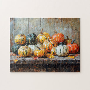 Quebra-cabeça Colorida Autumn Pumpkins sobre a Mesa russa