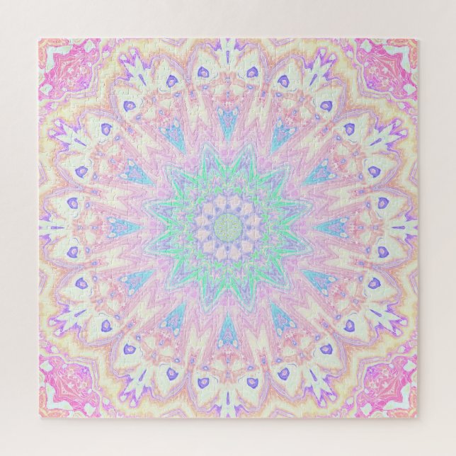 Quebra-cabeça Colorida Boêmia Trippy Bright Pastel Mandala (Vertical)
