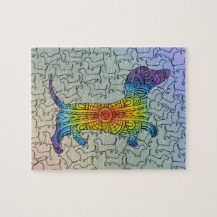 Quebra-cabeça Colorida Happy Rainbow Dachshund Mandala Quebra-ca
