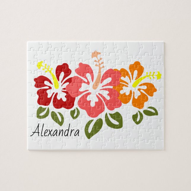 Quebra-cabeça Colorida Hibiscus Trio Personalizada (Horizontal)
