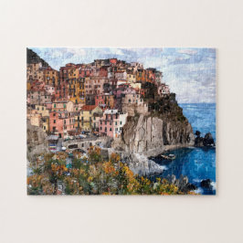 Quebra-cabeça Colorida Manarola Cinque Terre Watercolor Art