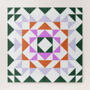 Quebra-cabeça Colorida Moderna Quilt Block Geométrico Roxo Verd