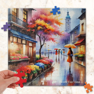 Quebra-cabeça Colorida Rainy Day no City Watercolor Quebra-cabeç