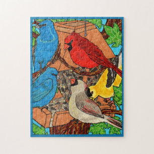 Quebra-cabeça Colorida Woodland Watercolor Willi Birds Tree Hous