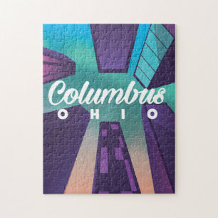 Quebra-cabeça Columbus Ohio skyscraper travel poster print.