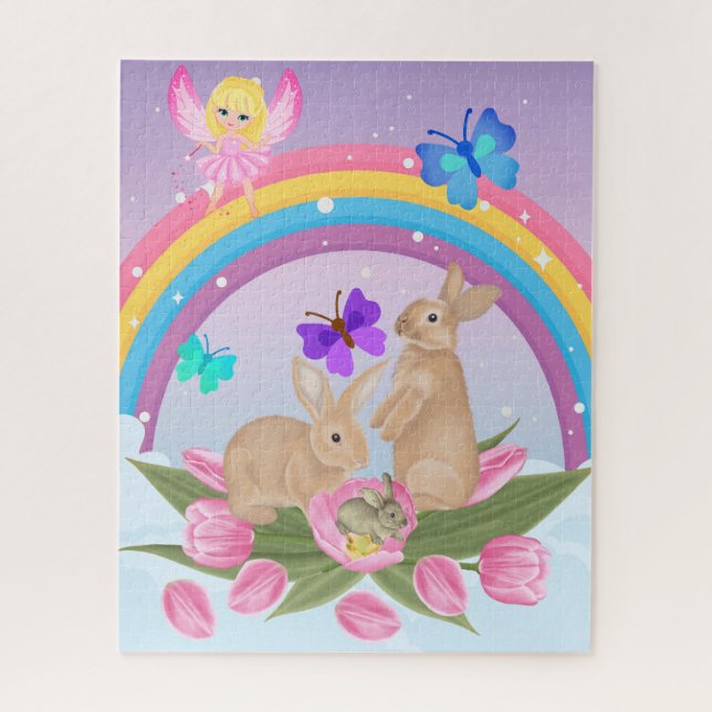 quebra-cabeça com coelhos, borboletas (Vertical)
