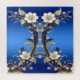 Quebra-cabeça com Enfeite Floral Branco Azul