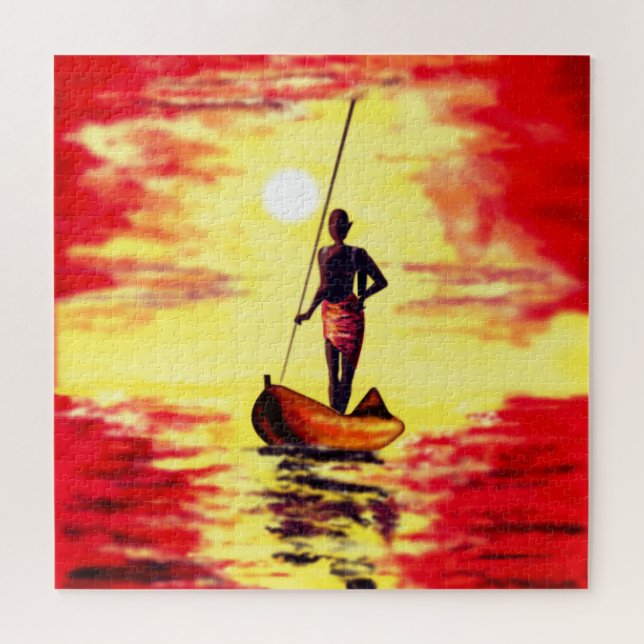 Quebra-cabeça com Pescador No Barco Ao Sol (Horizontal)