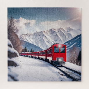 Quebra-cabeça Comboio Vermelho Em Snowy Mountain Valley