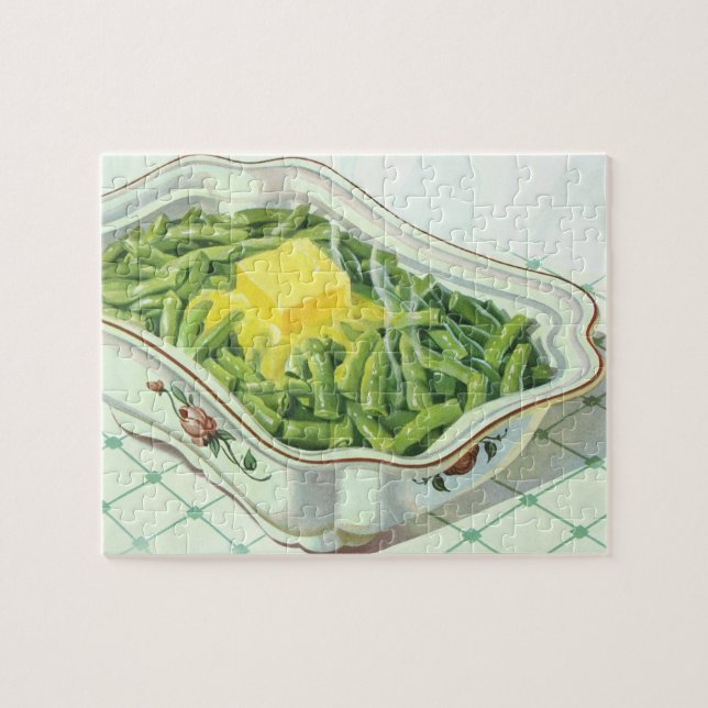 Quebra-cabeça Comida Antiga, Caçarola de Feijão Verde com Mantei (Horizontal)