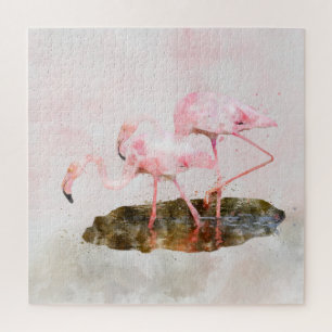 Quebra-cabeça Companhia Flamingos Rosa Aquarela