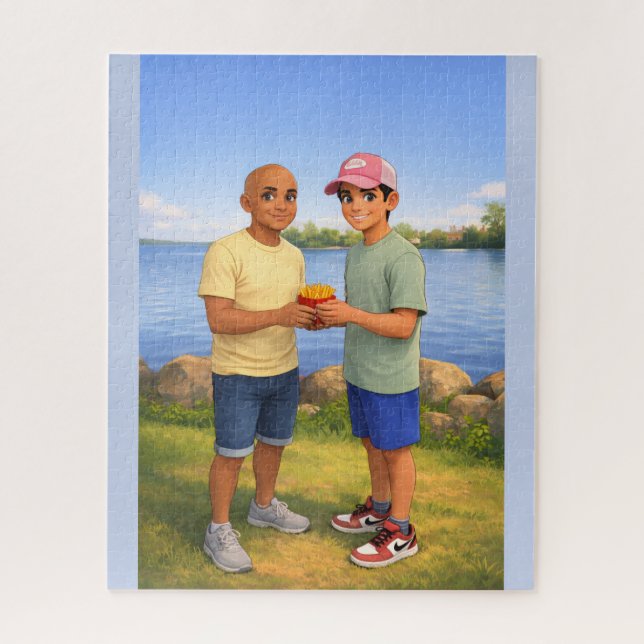 Quebra-cabeça Compartilhando batatas fritas pelo lago (Vertical)
