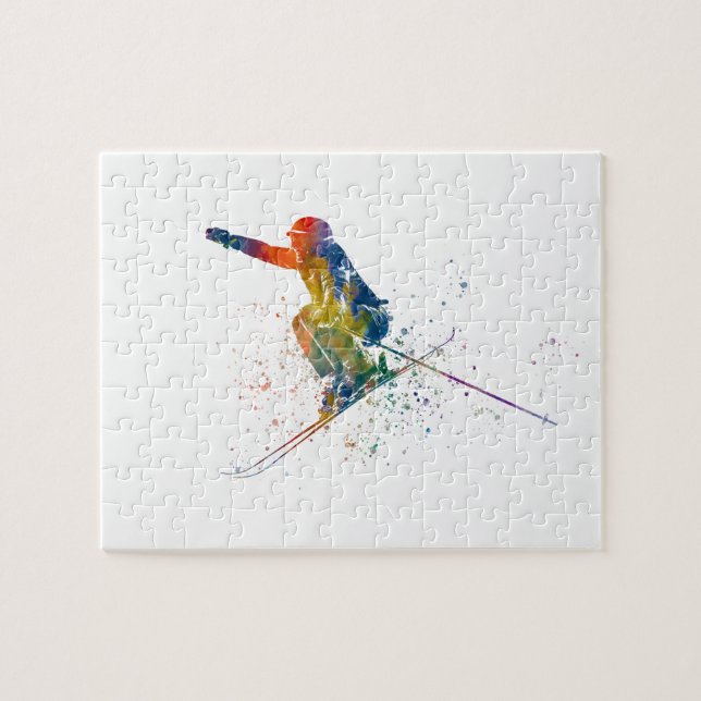 Quebra-cabeça competição olímpica de esqui em aquarela (Horizontal)