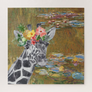 Quebra-cabeça Compilação de Monet Lily Pond e Girafa