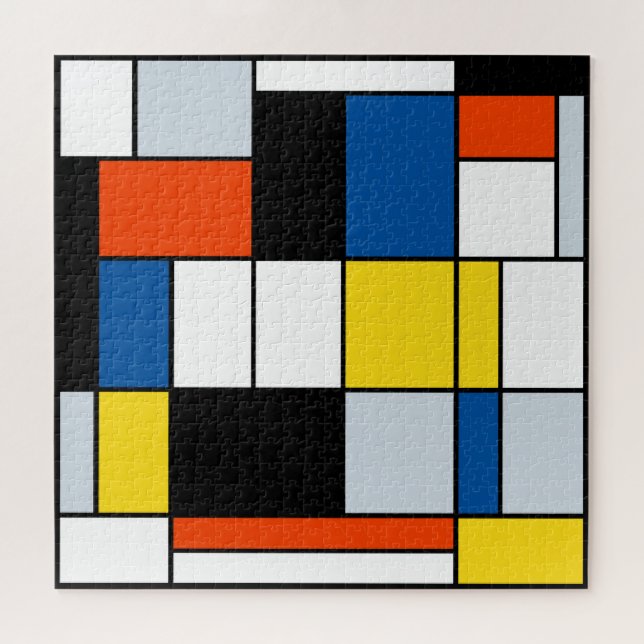 Quebra Cabeça Mondrian - Composição com Vermelho, Amarelo e Azul