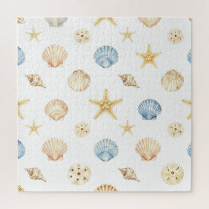 Quebra-cabeça Conchas de Aguarela Estrelas-do-Mar Padrão Costeir