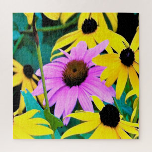 Quebra-cabeça Coneflower Rosa e Roxo com Flores Amarelas