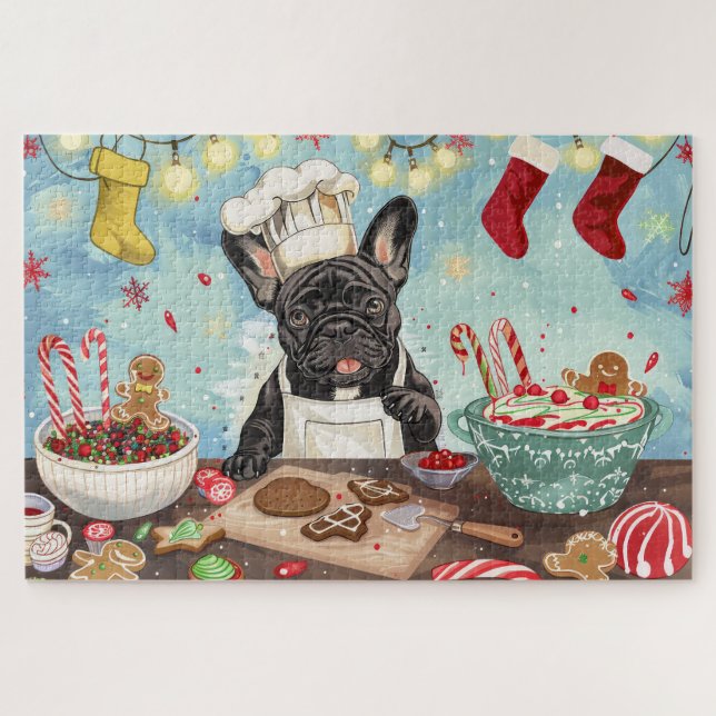 Quebra-cabeça Confeitaria de Natal do Bulldog Francês: Natal Fes (Horizontal)