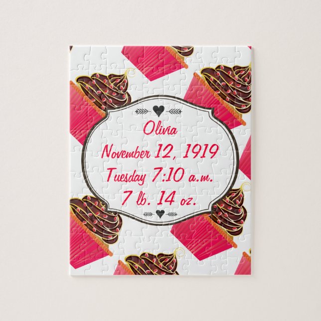 Quebra-cabeça Confeitos Personalizados Rosa Fofo para Cupcake (Vertical)