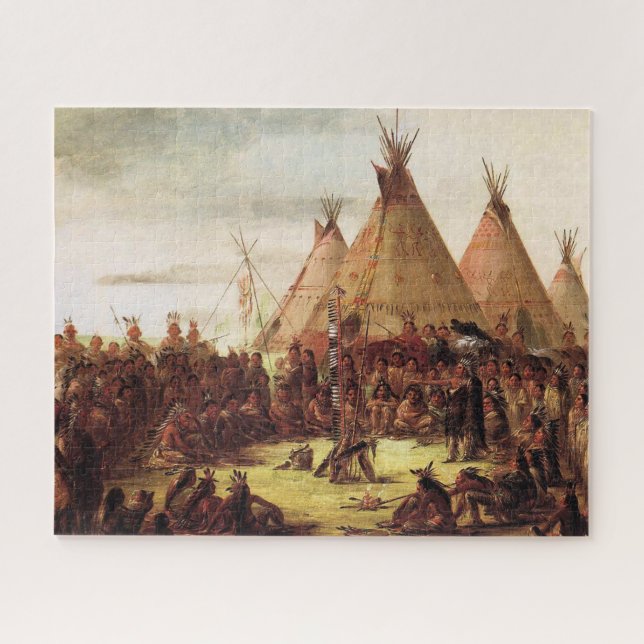 Quebra-cabeça Conselho de Guerra de Tipis Sioux George Catlin Ci (Horizontal)