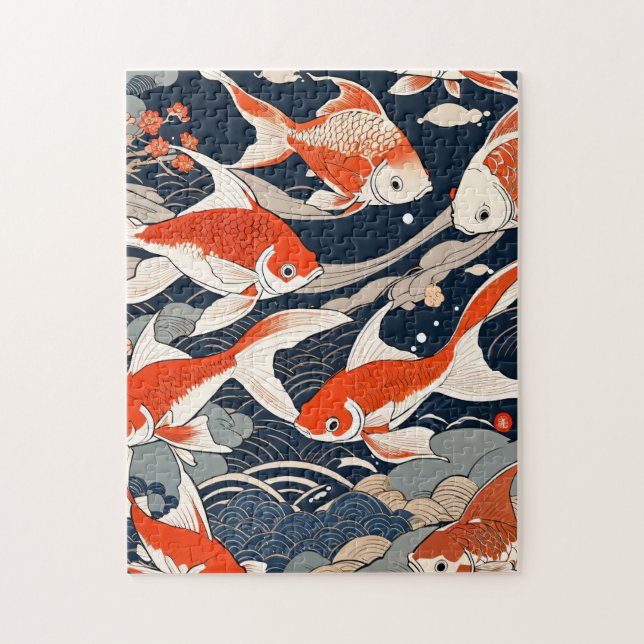 Quebra-cabeça Contemporary ukiyoe, goldfish (Vertical)