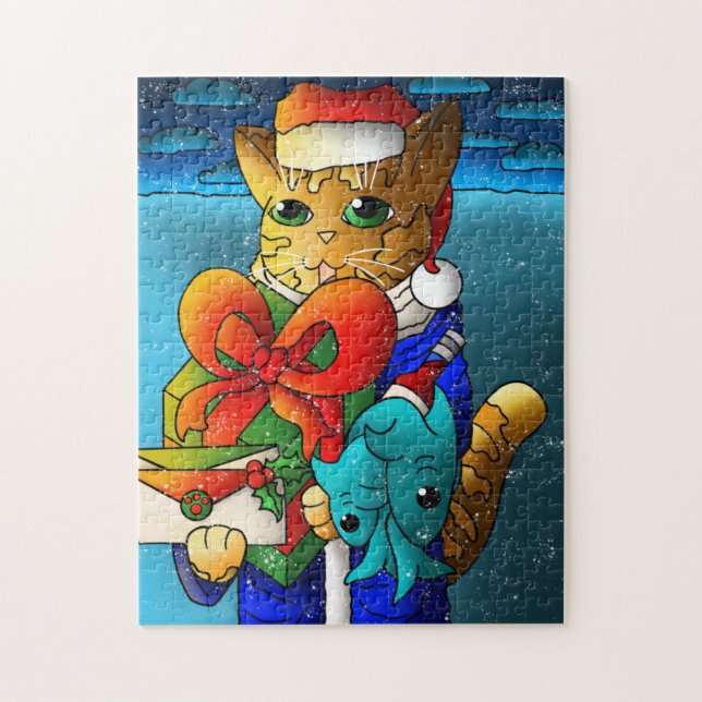 Quebra-cabeça Convidado de Gato de Natal (Vertical)