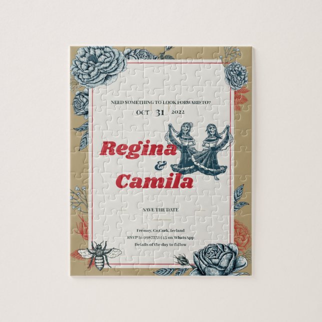 Quebra-cabeça Convite para Casamento Calaveras (Lésbica) (Cor 4) (Vertical)