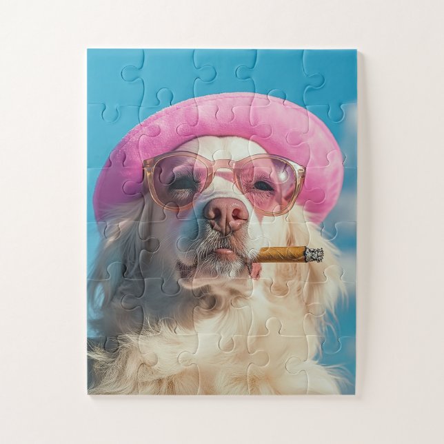 Quebra-cabeça  Cool Dog with Pink Hat Puzzle (Vertical)