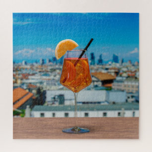 Quebra-cabeça Coquetel Spritz numa mesa com vista a Milão