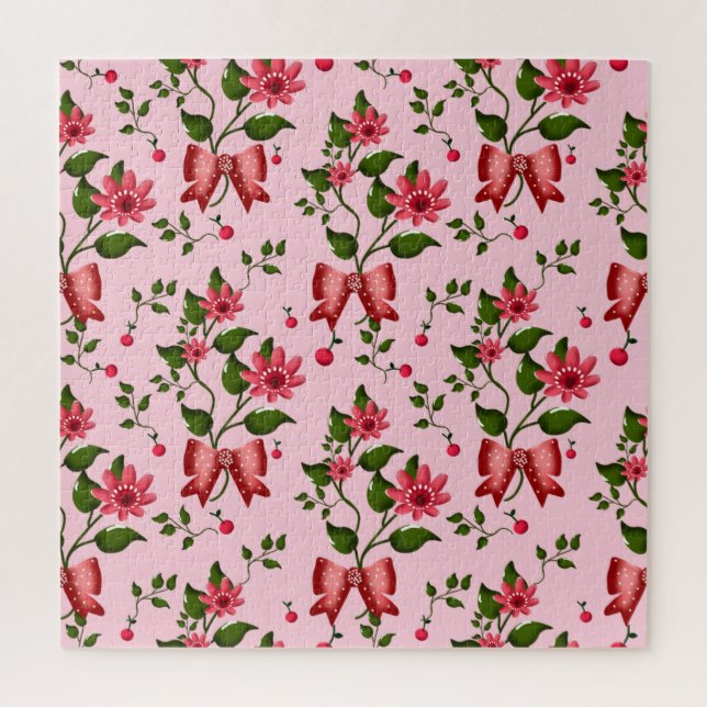 Quebra-cabeça  Coquette  floral Bow Pattern Wallpaper (Vertical)