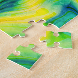 Quebra-cabeça Cor acrílica, azul, verde, amarelo /