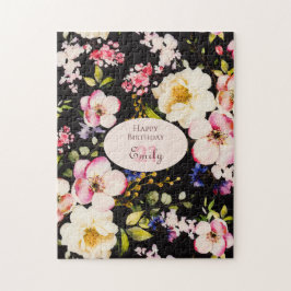 Quebra-cabeça Cor da Água Rosa e Rosas Amarelas em Preto, Aniver