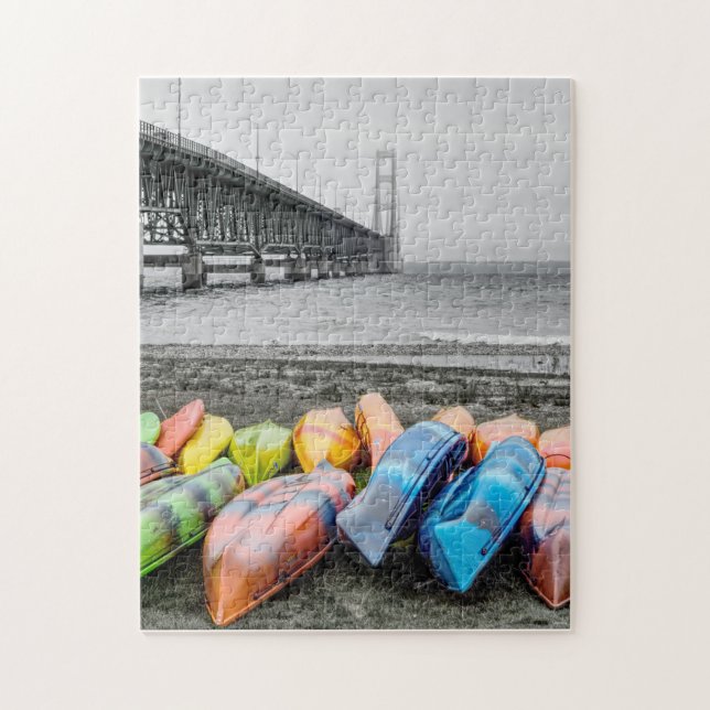Quebra-cabeça Cor da Seleção de Ponte Mackinac e Canoas (Vertical)