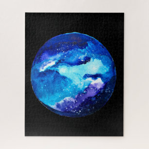 Quebra-cabeça Cor-de-água da galáxia nebulosa do planeta azul