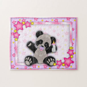 Quebra-cabeça cor-de-rosa bonito do urso de panda
