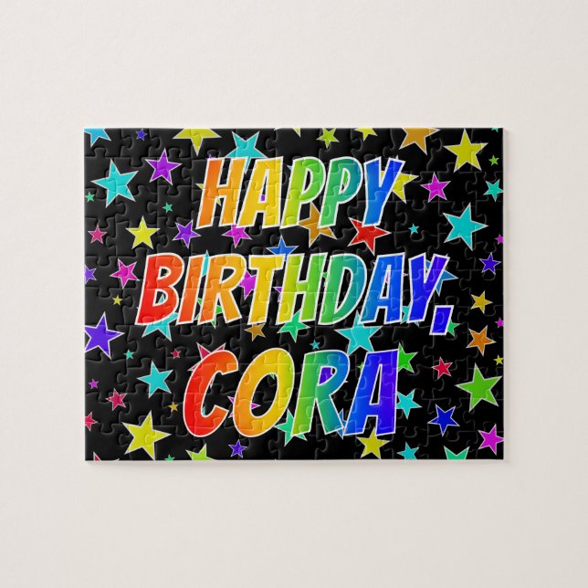 Quebra-cabeça "CORA" Nome, Diversão "FELIZ ANIVERSÁRIO" (Horizontal)