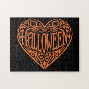 Quebra-cabeça Coração de Halloween, Coração Laranja, Feriado