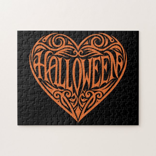 Quebra-cabeça Coração de Halloween, Coração Laranja, Feriado (Horizontal)
