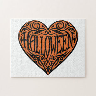 Quebra-cabeça Coração de Halloween, Coração Preto, Feriado