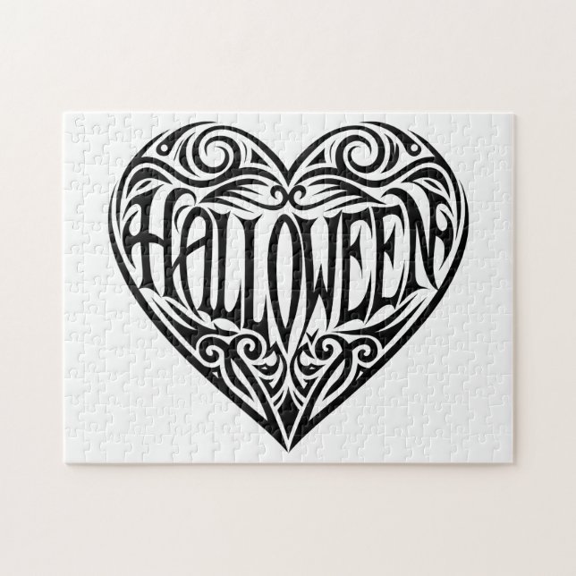 Quebra-cabeça Coração de Halloween, Coração Preto, Feriado (Horizontal)
